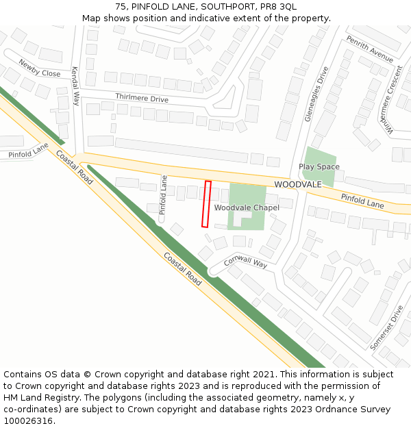 75, PINFOLD LANE, SOUTHPORT, PR8 3QL: Location map and indicative extent of plot