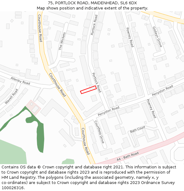 75, PORTLOCK ROAD, MAIDENHEAD, SL6 6DX: Location map and indicative extent of plot