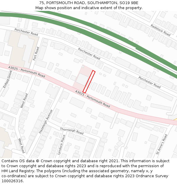 75, PORTSMOUTH ROAD, SOUTHAMPTON, SO19 9BE: Location map and indicative extent of plot