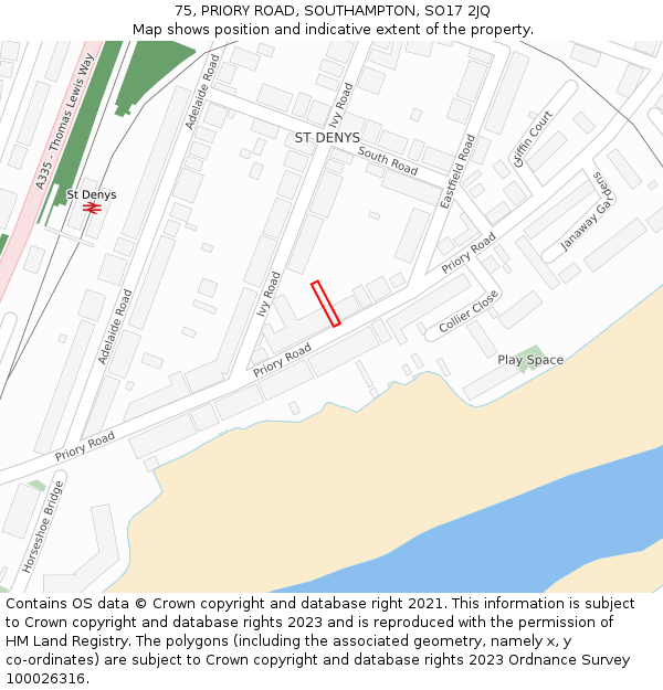 75, PRIORY ROAD, SOUTHAMPTON, SO17 2JQ: Location map and indicative extent of plot