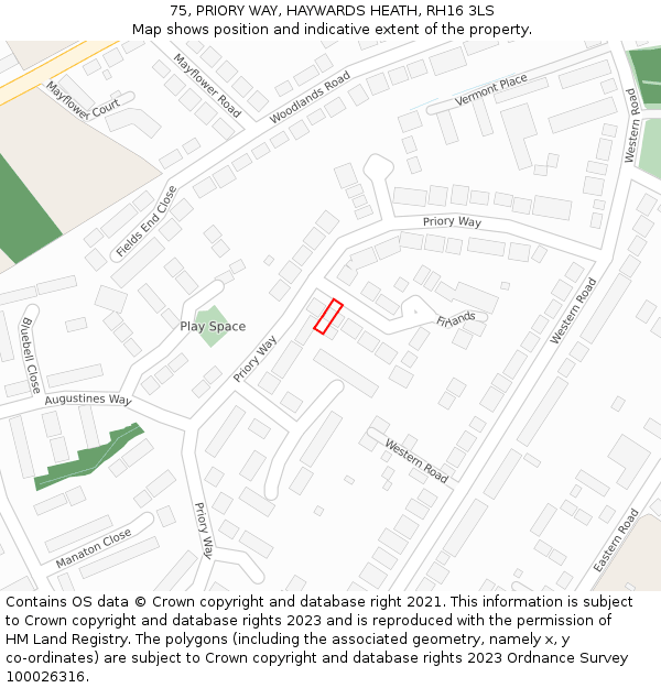 75, PRIORY WAY, HAYWARDS HEATH, RH16 3LS: Location map and indicative extent of plot
