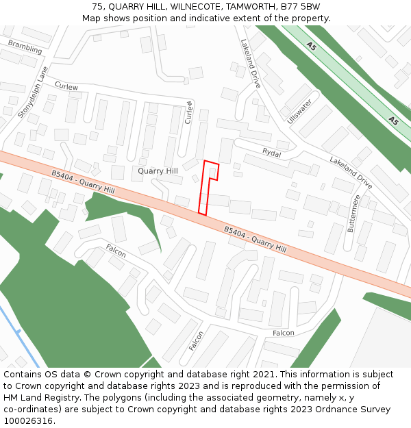 75, QUARRY HILL, WILNECOTE, TAMWORTH, B77 5BW: Location map and indicative extent of plot