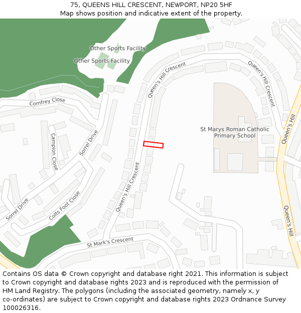 75, QUEENS HILL CRESCENT, NEWPORT, NP20 5HF: Location map and indicative extent of plot