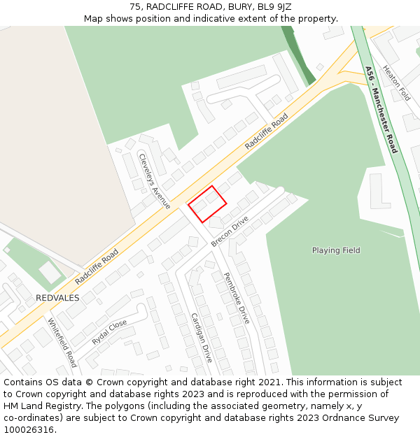75, RADCLIFFE ROAD, BURY, BL9 9JZ: Location map and indicative extent of plot