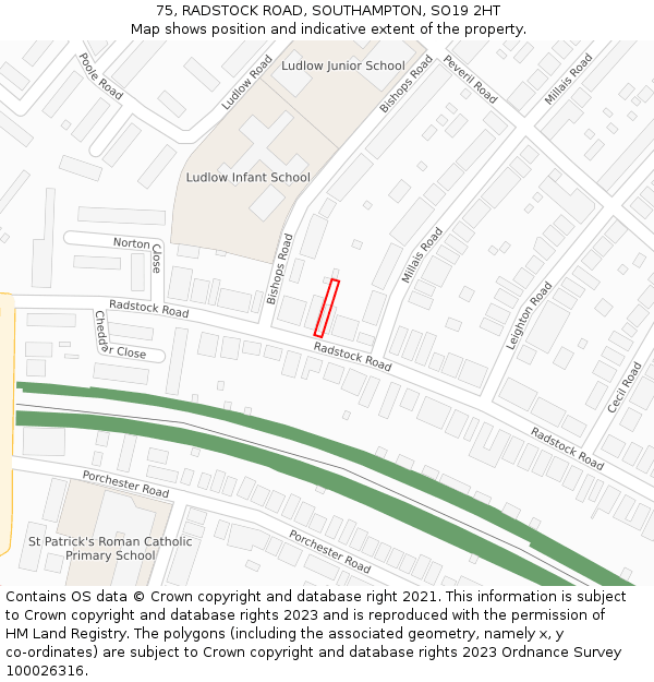 75, RADSTOCK ROAD, SOUTHAMPTON, SO19 2HT: Location map and indicative extent of plot