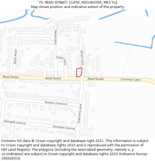 75, REED STREET, CLIFFE, ROCHESTER, ME3 7UJ: Location map and indicative extent of plot