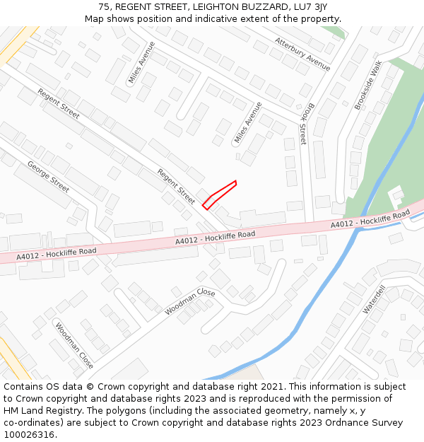 75, REGENT STREET, LEIGHTON BUZZARD, LU7 3JY: Location map and indicative extent of plot