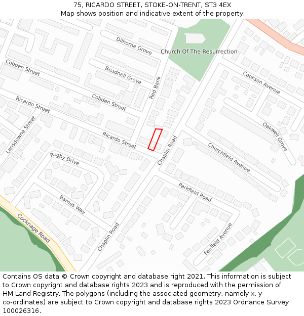 75, RICARDO STREET, STOKE-ON-TRENT, ST3 4EX: Location map and indicative extent of plot