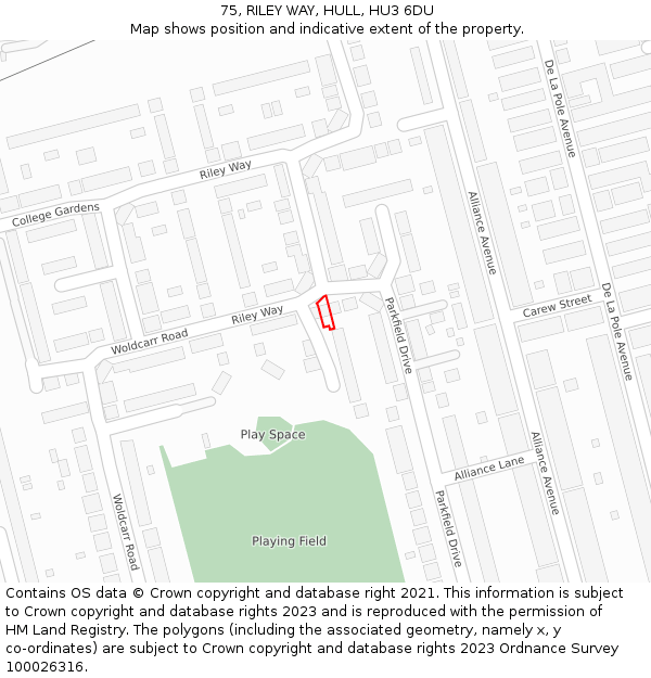 75, RILEY WAY, HULL, HU3 6DU: Location map and indicative extent of plot
