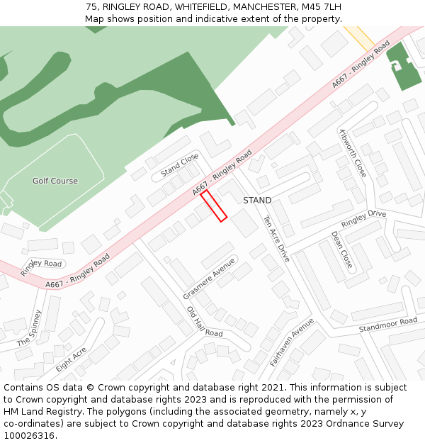 75, RINGLEY ROAD, WHITEFIELD, MANCHESTER, M45 7LH: Location map and indicative extent of plot