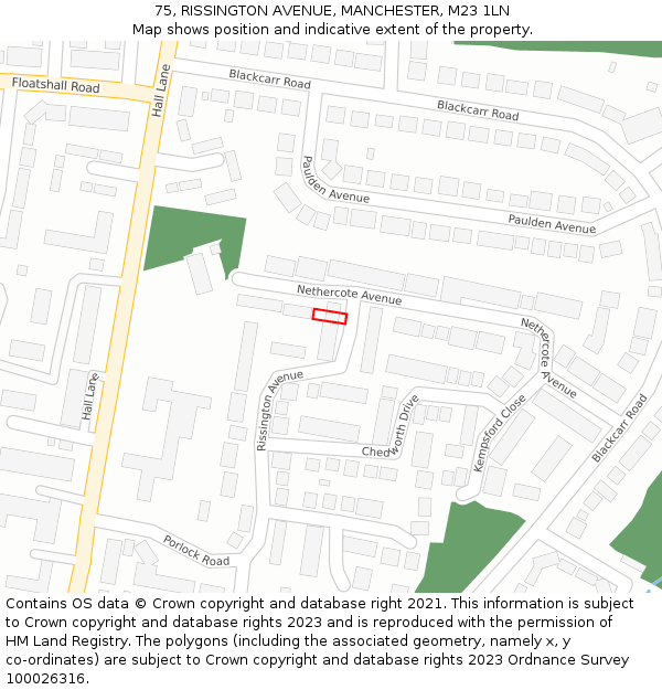 75, RISSINGTON AVENUE, MANCHESTER, M23 1LN: Location map and indicative extent of plot