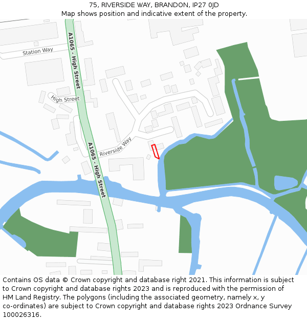 75, RIVERSIDE WAY, BRANDON, IP27 0JD: Location map and indicative extent of plot