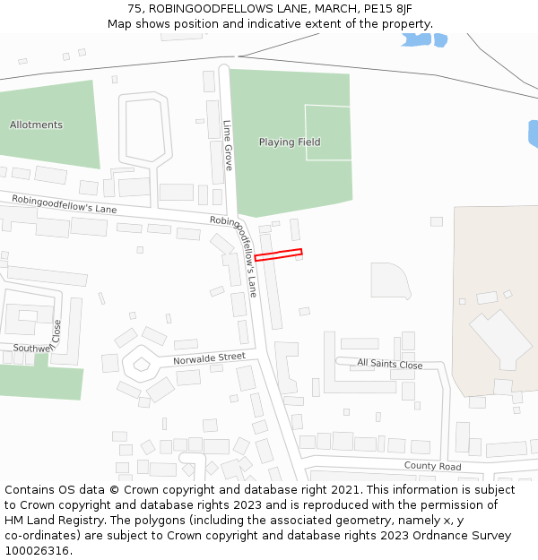 75, ROBINGOODFELLOWS LANE, MARCH, PE15 8JF: Location map and indicative extent of plot