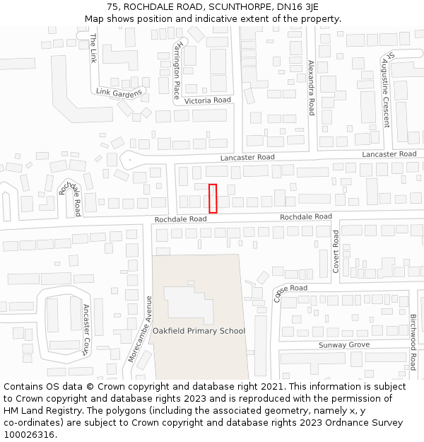 75, ROCHDALE ROAD, SCUNTHORPE, DN16 3JE: Location map and indicative extent of plot
