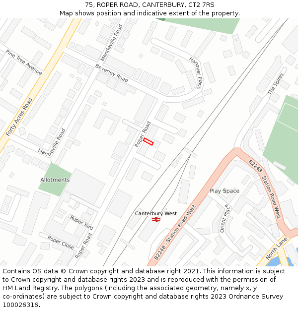 75, ROPER ROAD, CANTERBURY, CT2 7RS: Location map and indicative extent of plot