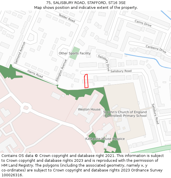 75, SALISBURY ROAD, STAFFORD, ST16 3SE: Location map and indicative extent of plot