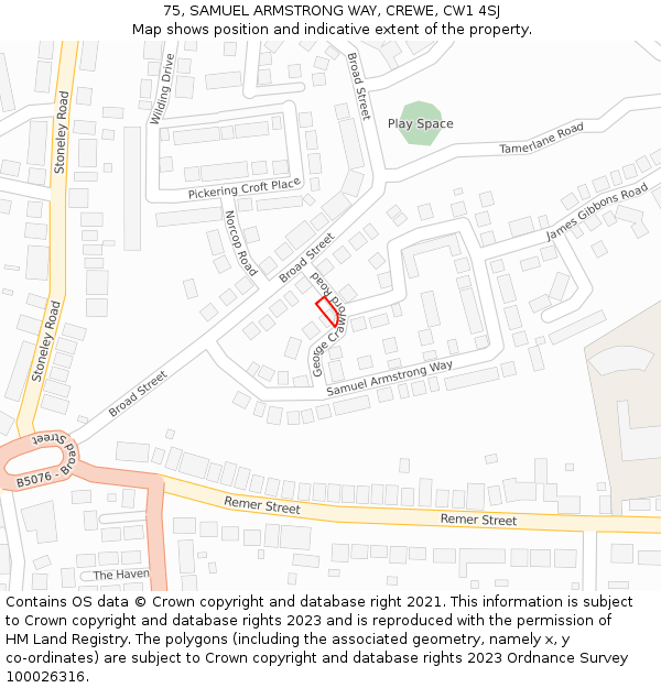 75, SAMUEL ARMSTRONG WAY, CREWE, CW1 4SJ: Location map and indicative extent of plot