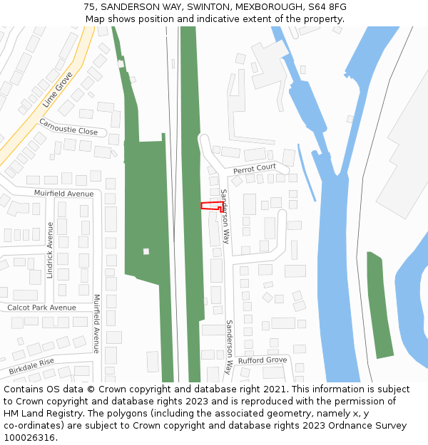 75, SANDERSON WAY, SWINTON, MEXBOROUGH, S64 8FG: Location map and indicative extent of plot