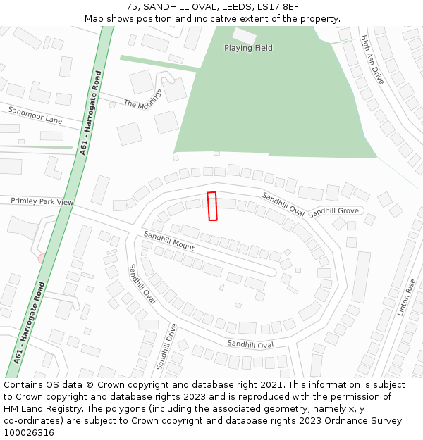 75, SANDHILL OVAL, LEEDS, LS17 8EF: Location map and indicative extent of plot