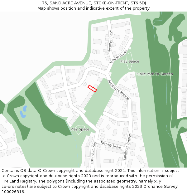 75, SANDIACRE AVENUE, STOKE-ON-TRENT, ST6 5DJ: Location map and indicative extent of plot