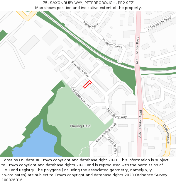 75, SAXONBURY WAY, PETERBOROUGH, PE2 9EZ: Location map and indicative extent of plot