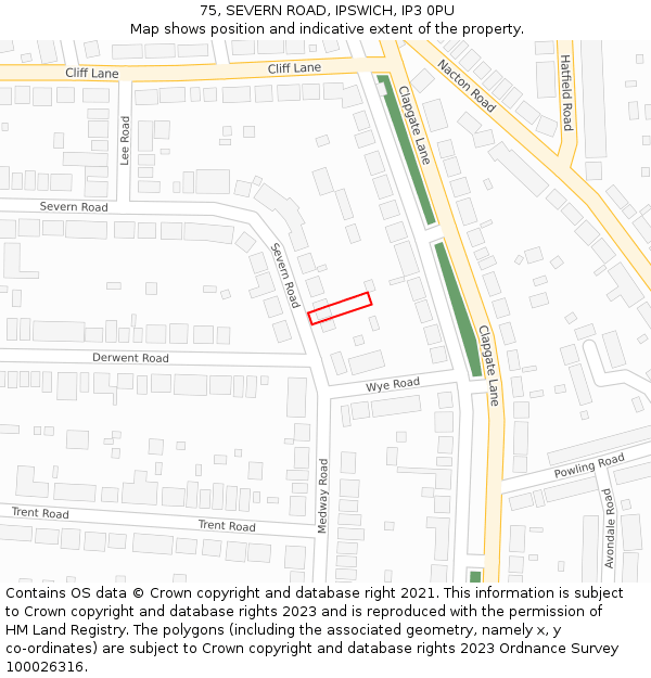 75, SEVERN ROAD, IPSWICH, IP3 0PU: Location map and indicative extent of plot