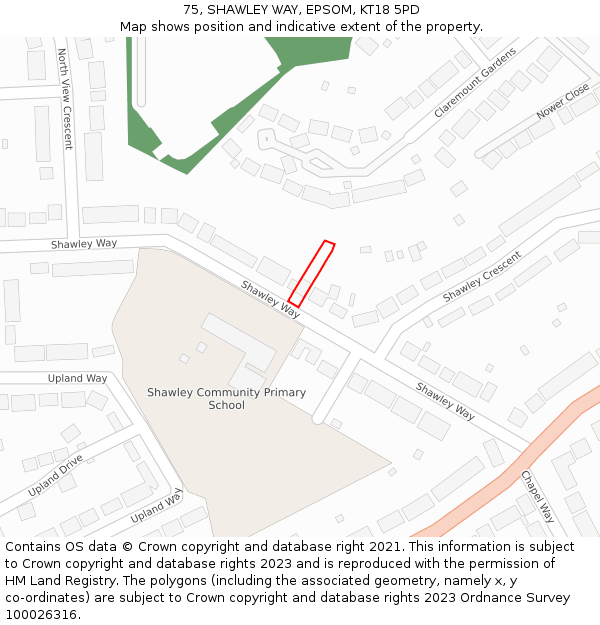 75, SHAWLEY WAY, EPSOM, KT18 5PD: Location map and indicative extent of plot
