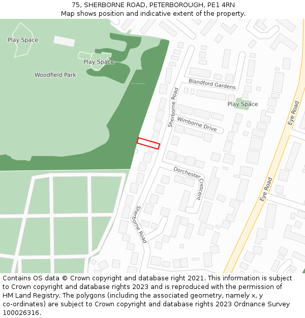 75, SHERBORNE ROAD, PETERBOROUGH, PE1 4RN: Location map and indicative extent of plot