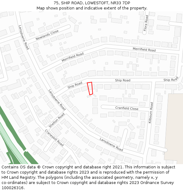 75, SHIP ROAD, LOWESTOFT, NR33 7DP: Location map and indicative extent of plot
