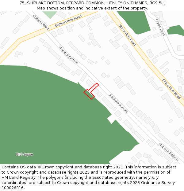 75, SHIPLAKE BOTTOM, PEPPARD COMMON, HENLEY-ON-THAMES, RG9 5HJ: Location map and indicative extent of plot