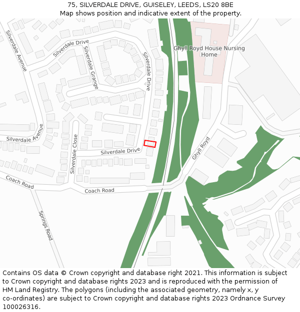 75, SILVERDALE DRIVE, GUISELEY, LEEDS, LS20 8BE: Location map and indicative extent of plot