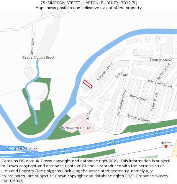 75, SIMPSON STREET, HAPTON, BURNLEY, BB12 7LJ: Location map and indicative extent of plot