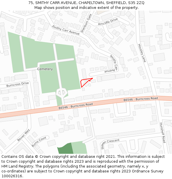 75, SMITHY CARR AVENUE, CHAPELTOWN, SHEFFIELD, S35 2ZQ: Location map and indicative extent of plot