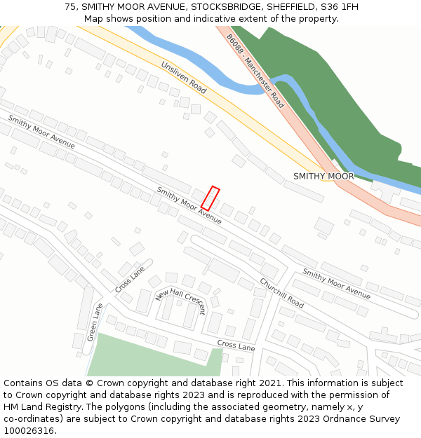 75, SMITHY MOOR AVENUE, STOCKSBRIDGE, SHEFFIELD, S36 1FH: Location map and indicative extent of plot