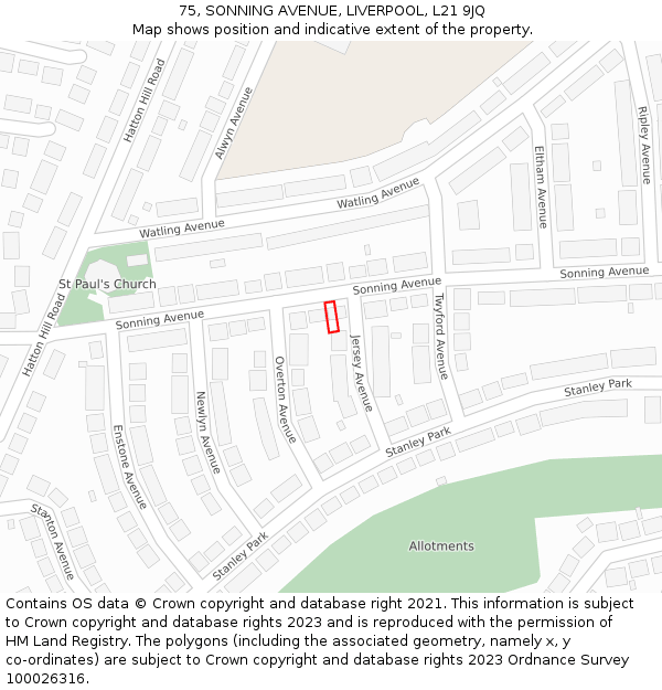 75, SONNING AVENUE, LIVERPOOL, L21 9JQ: Location map and indicative extent of plot