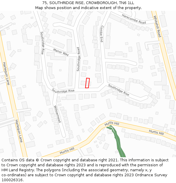 75, SOUTHRIDGE RISE, CROWBOROUGH, TN6 1LL: Location map and indicative extent of plot