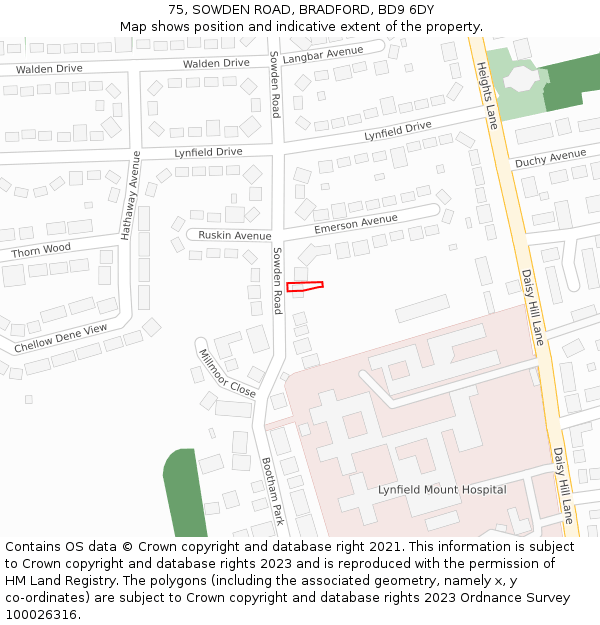 75, SOWDEN ROAD, BRADFORD, BD9 6DY: Location map and indicative extent of plot
