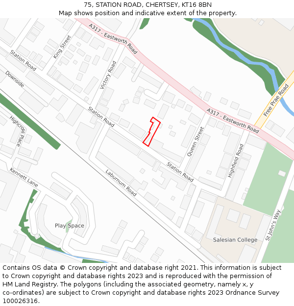 75, STATION ROAD, CHERTSEY, KT16 8BN: Location map and indicative extent of plot