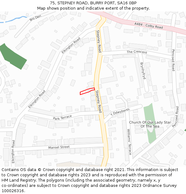 75, STEPNEY ROAD, BURRY PORT, SA16 0BP: Location map and indicative extent of plot