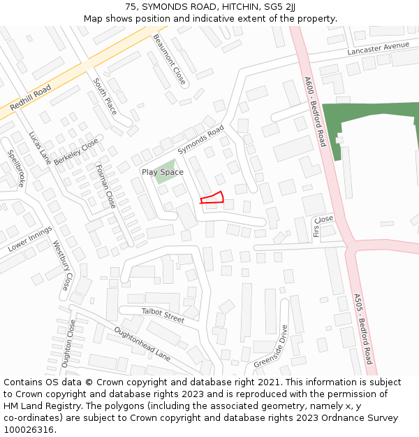 75, SYMONDS ROAD, HITCHIN, SG5 2JJ: Location map and indicative extent of plot