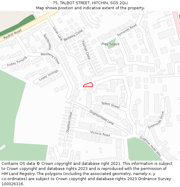 75, TALBOT STREET, HITCHIN, SG5 2QU: Location map and indicative extent of plot