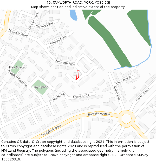 75, TAMWORTH ROAD, YORK, YO30 5GJ: Location map and indicative extent of plot