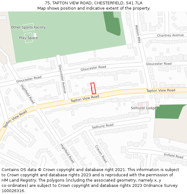 75, TAPTON VIEW ROAD, CHESTERFIELD, S41 7LA: Location map and indicative extent of plot