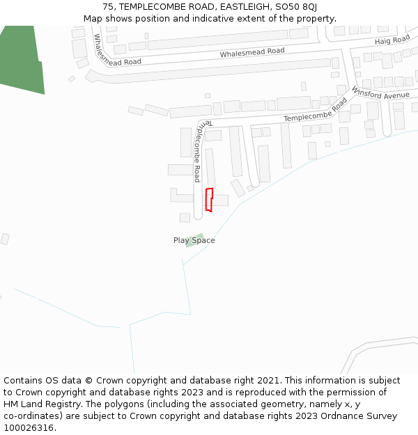 75, TEMPLECOMBE ROAD, EASTLEIGH, SO50 8QJ: Location map and indicative extent of plot