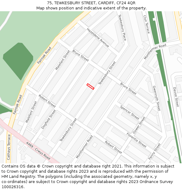 75, TEWKESBURY STREET, CARDIFF, CF24 4QR: Location map and indicative extent of plot