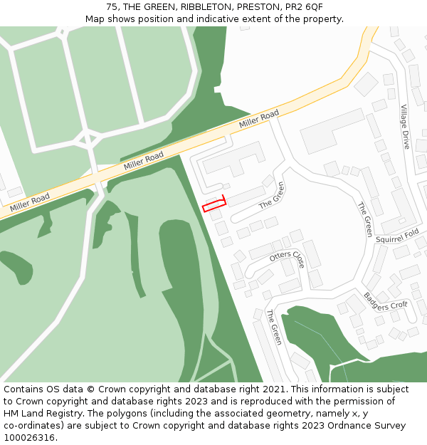75, THE GREEN, RIBBLETON, PRESTON, PR2 6QF: Location map and indicative extent of plot