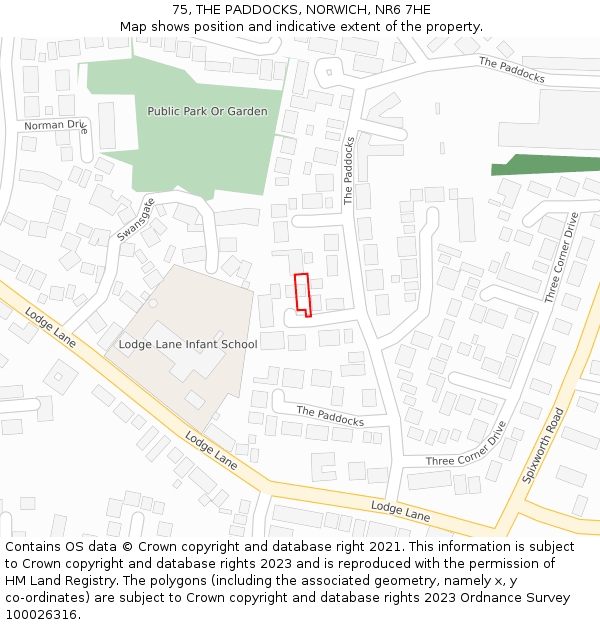 75, THE PADDOCKS, NORWICH, NR6 7HE: Location map and indicative extent of plot