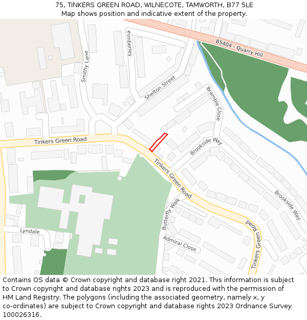 75, TINKERS GREEN ROAD, WILNECOTE, TAMWORTH, B77 5LE: Location map and indicative extent of plot