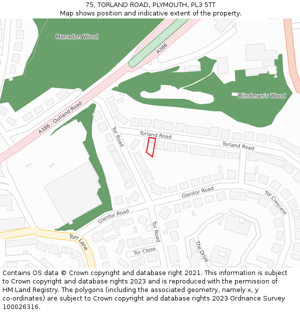 75, TORLAND ROAD, PLYMOUTH, PL3 5TT: Location map and indicative extent of plot