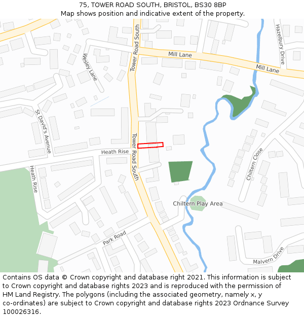 75, TOWER ROAD SOUTH, BRISTOL, BS30 8BP: Location map and indicative extent of plot